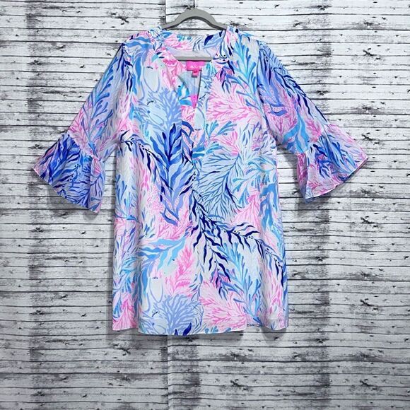 Lilly Pulitzer Eleanora Silk Dress Kaleidoscope Coral - Picture 3 of 10